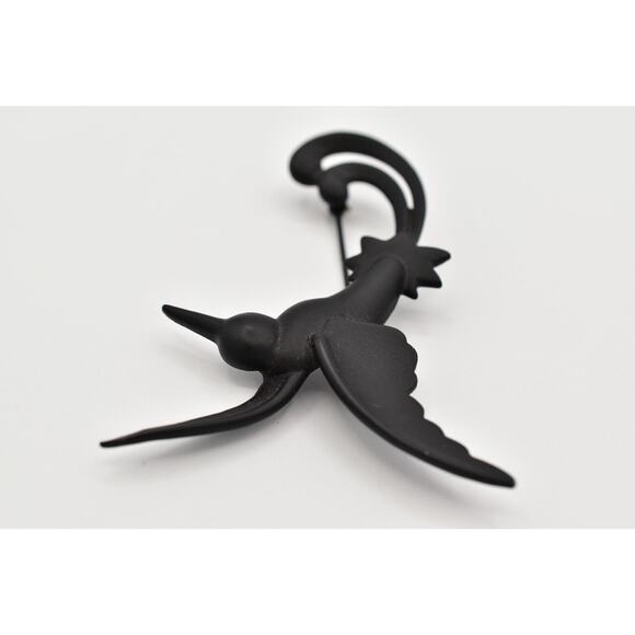 JJ Vintage Hummingbird Pin Brooch Matte Black Bird Chunky Signed 1980s BinAL - Picture 8 of 12